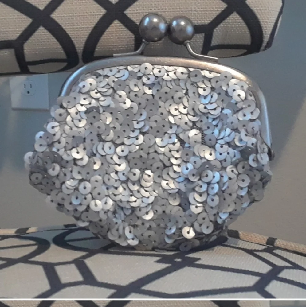 💕HP💕Vera Wang Silver Sequin‎ Mini Clutch Purse